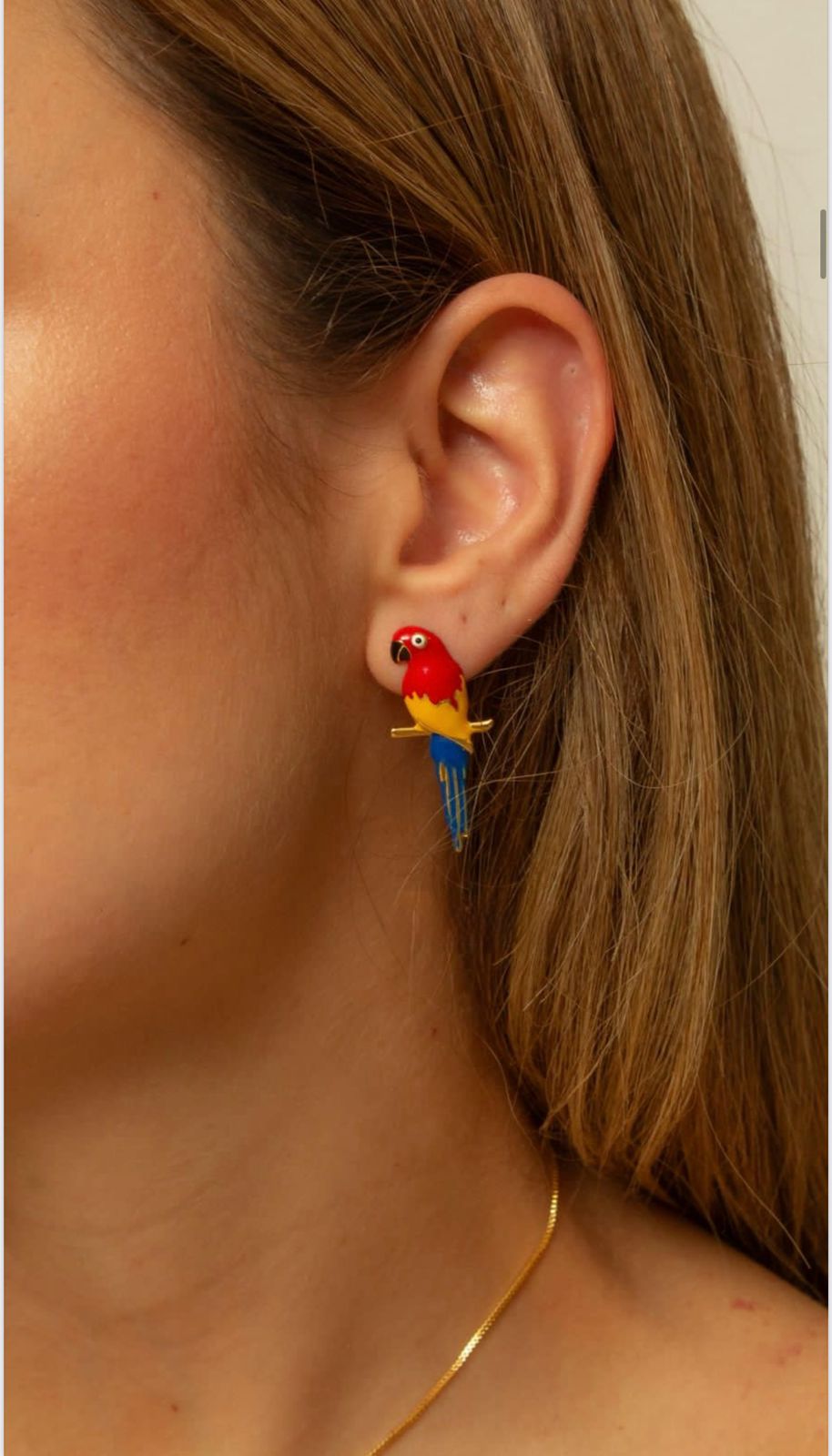 Brinco Arara Esmaltado Colorido Dourado