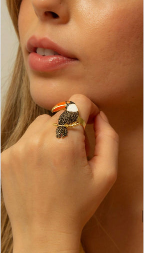Anel Tucano Esmaltado  Ajustável Dourado