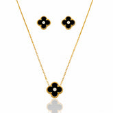 Conjunto Colar e Brinco Trevo Inspiração Preto com Dourado