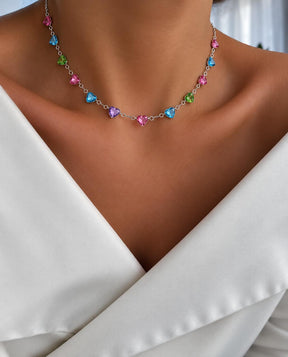 Colar Choker Coração Multicor Prata