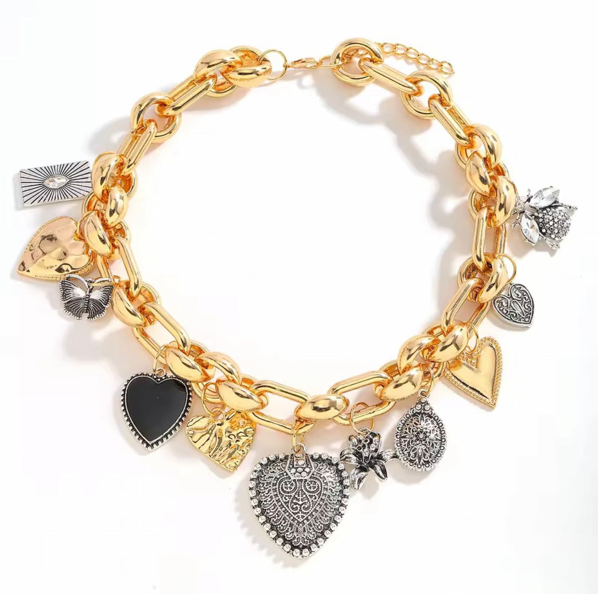 Colar Vintage Corrente de Elos Robusto com Pingentes