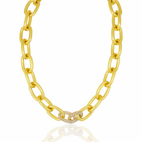 Colar Corrente com Elo Central Cravejado com Micro Zircônias