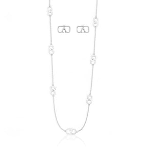 Conjunto Colar Longo Corrente e Brinco Liso Inspiração