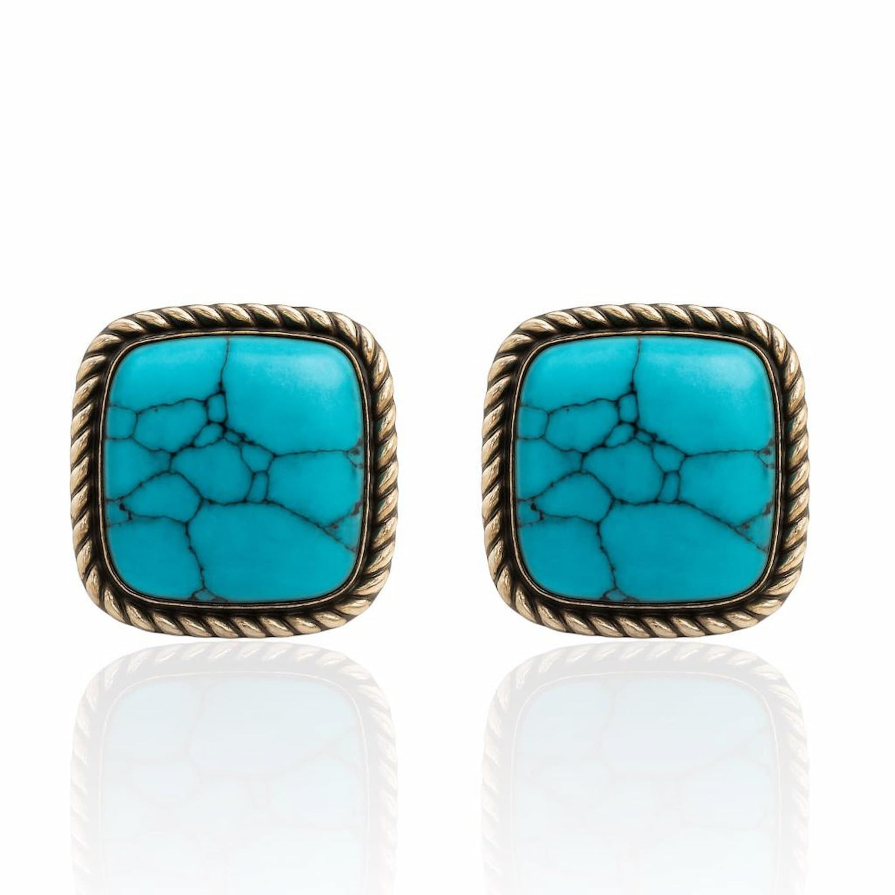 Brinco Azul Turquesa com Pedra Quadrada