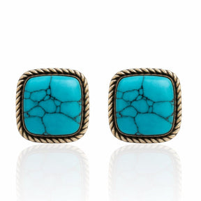 Brinco Azul Turquesa com Pedra Quadrada