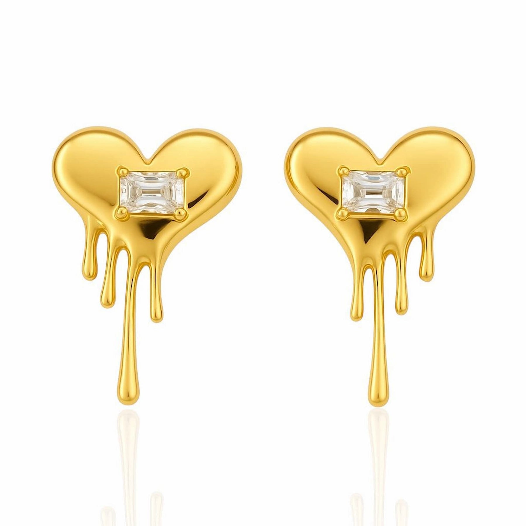 Brinco Coração Derretido com Cristal Retangular