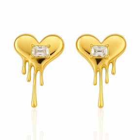 Brinco Coração Derretido com Cristal Retangular