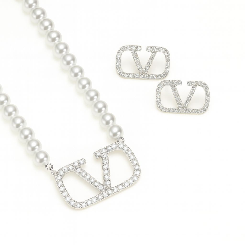 Conjunto Colar Pérolas e Brinco Cravejado Zircônias Inspiração