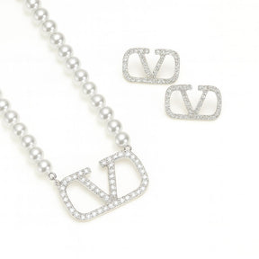 Conjunto Colar Pérolas e Brinco Cravejado Zircônias Inspiração