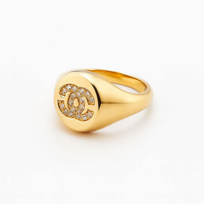 Anel Cravejado Cristal Dourado Inspiração
