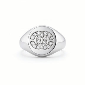Anel Cravejado Cristal Ródio Branco Inspiração