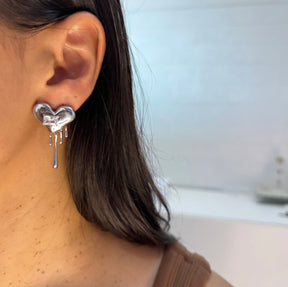 Brinco Coração Derretido com Cristal Retangular