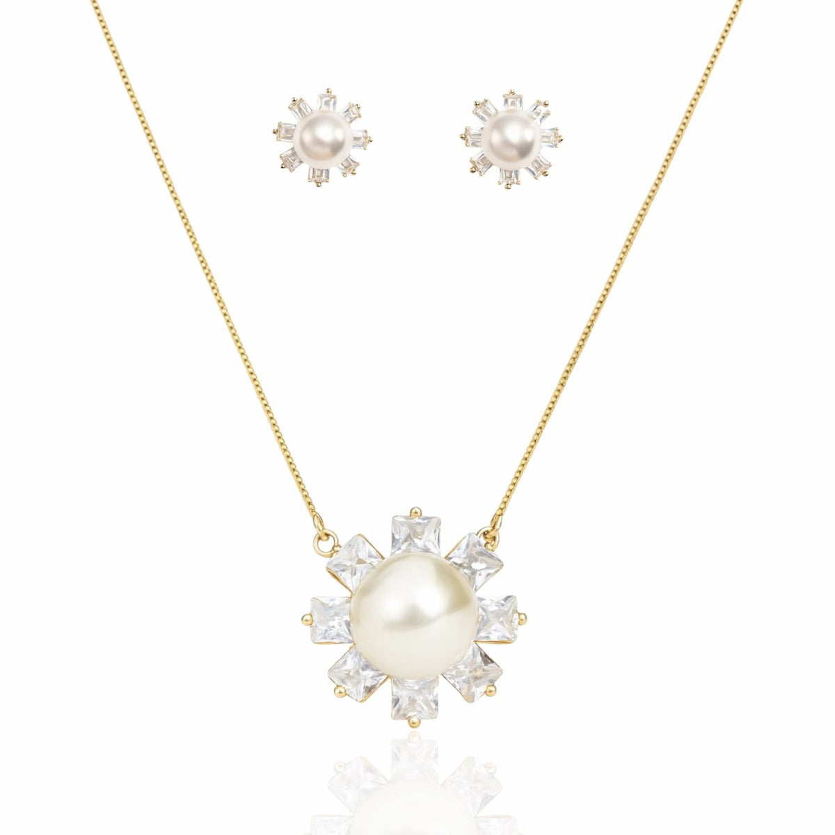 Conjunto Colar Veneziana com Brinco Pérola Cravejado