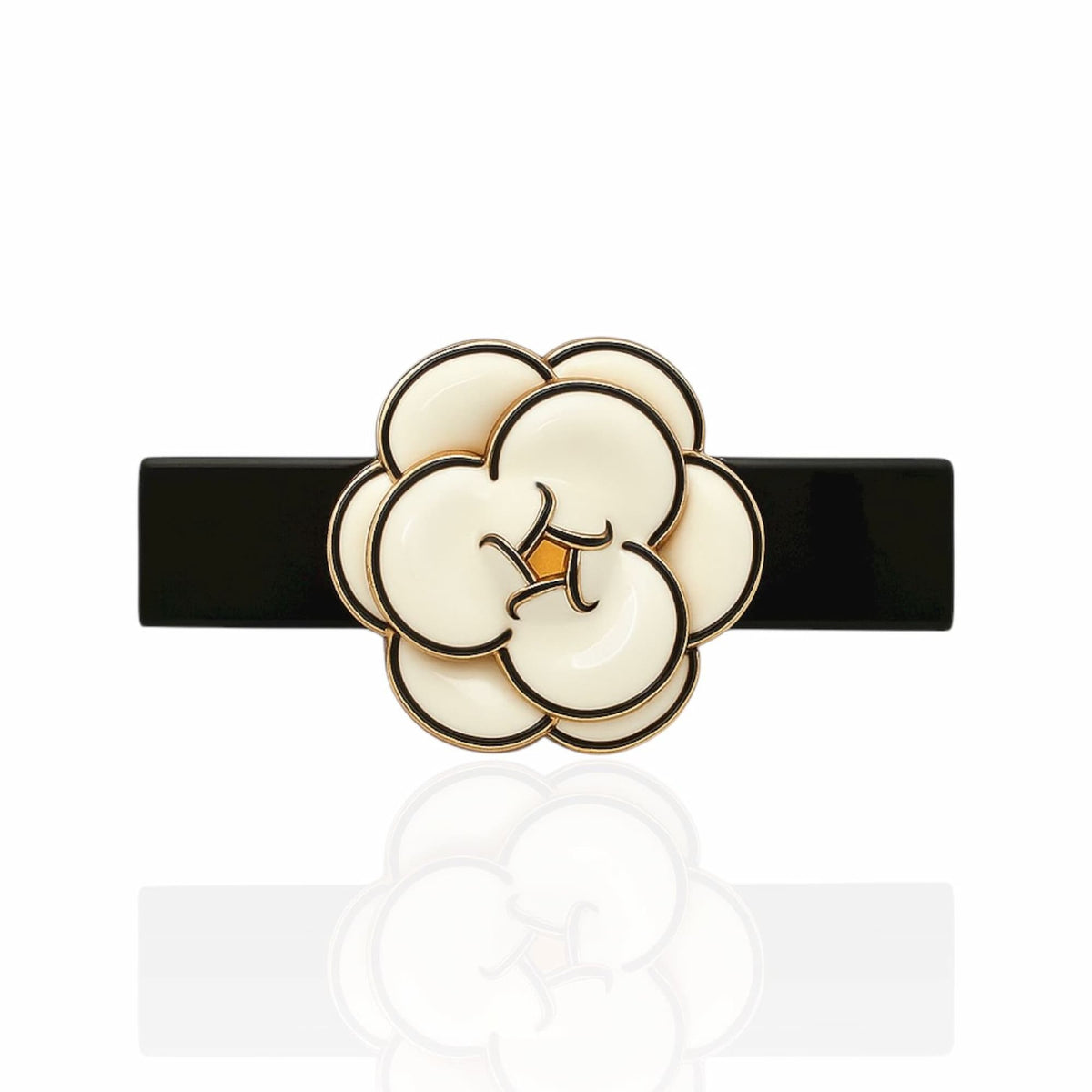 Presilha Bico de Pato Dourada para Cabelo com Flor Camélia Esmaltada