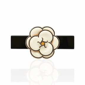 Presilha Bico de Pato Dourada para Cabelo com Flor Camélia Esmaltada