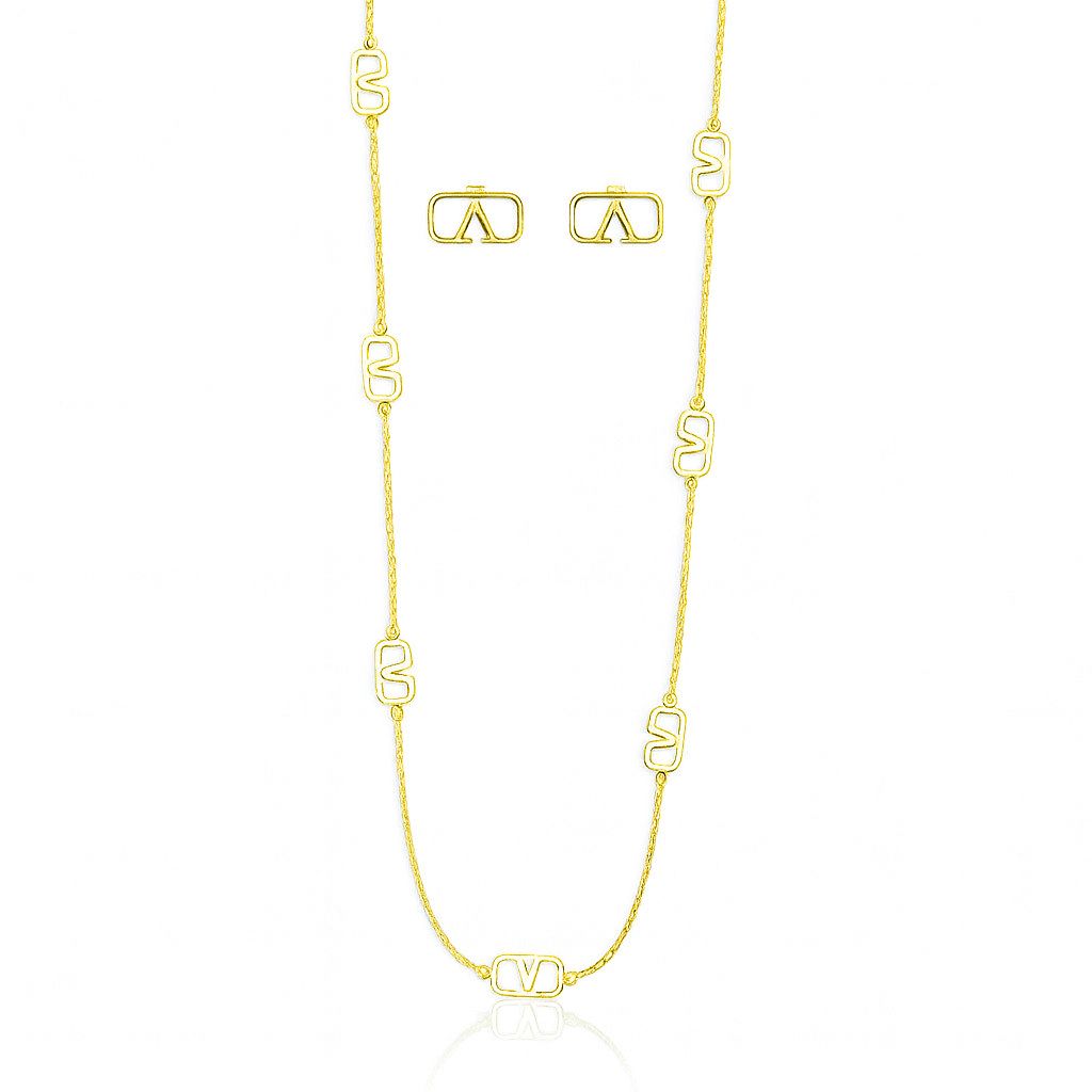 Conjunto Colar Longo Corrente e Brinco Liso Inspiração