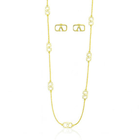 Conjunto Colar Longo Corrente e Brinco Liso Inspiração