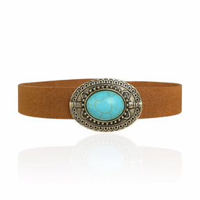 Choker Couro Sintético com Pedra Azul Turquesa