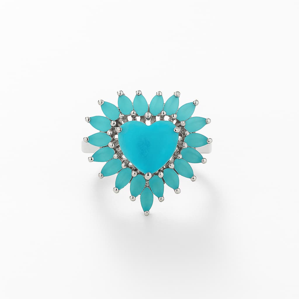 Anel Coração Prata com Azul